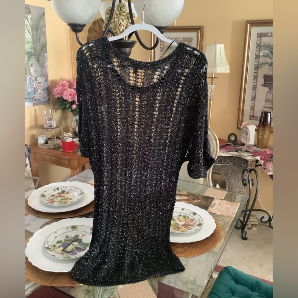 Express crocheted sweater black silver nice over leggings size medium. H…